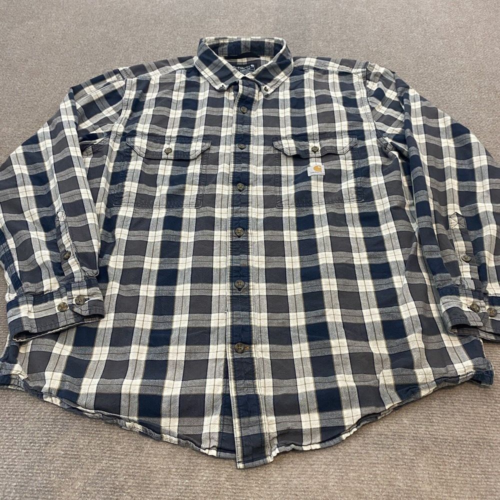 Carhartt Shirt‎ Men's Size Large Plaid Loose Fit Distressed Workwear Grunge